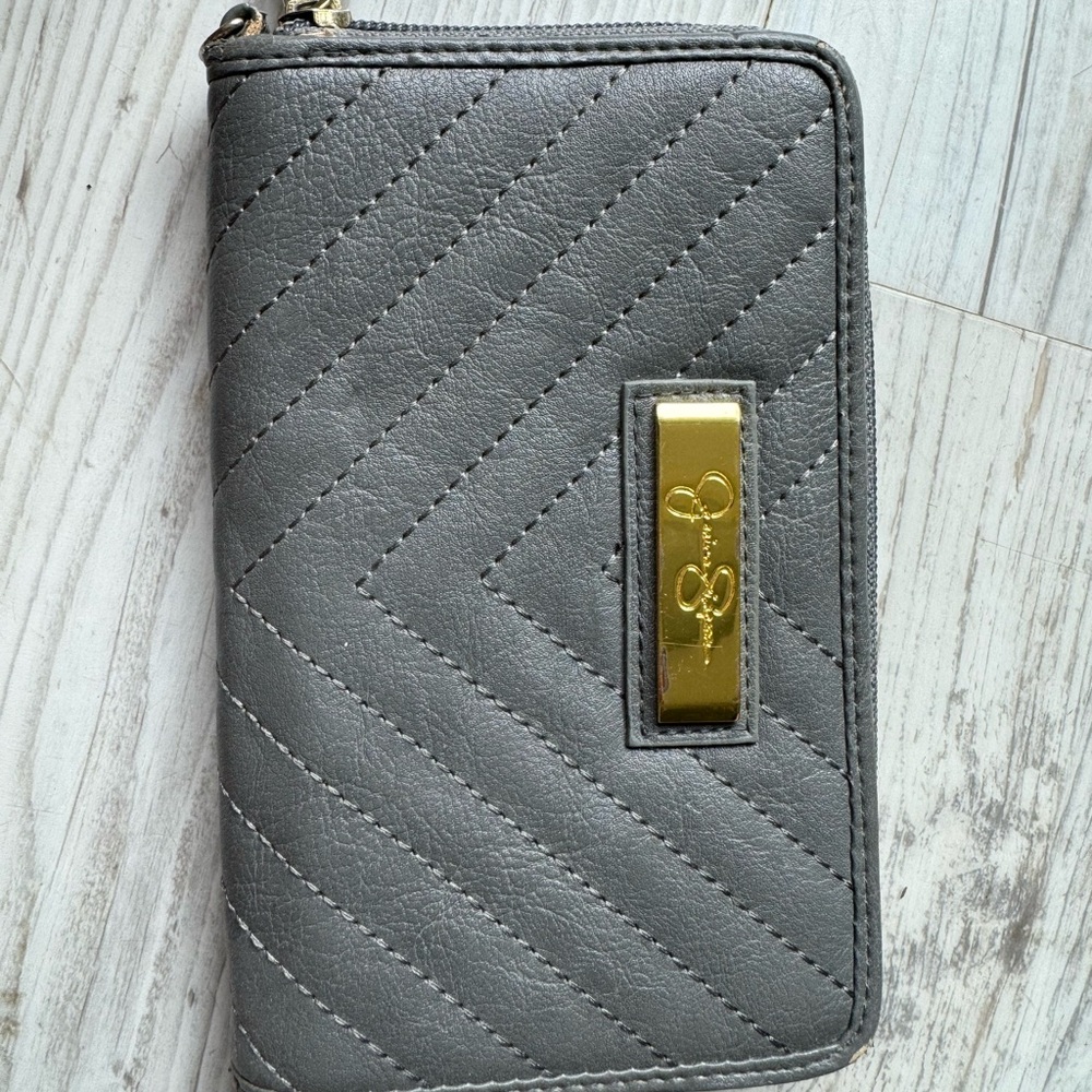 Jessica Simpson Gray Quilted Wallet with Gold Accent